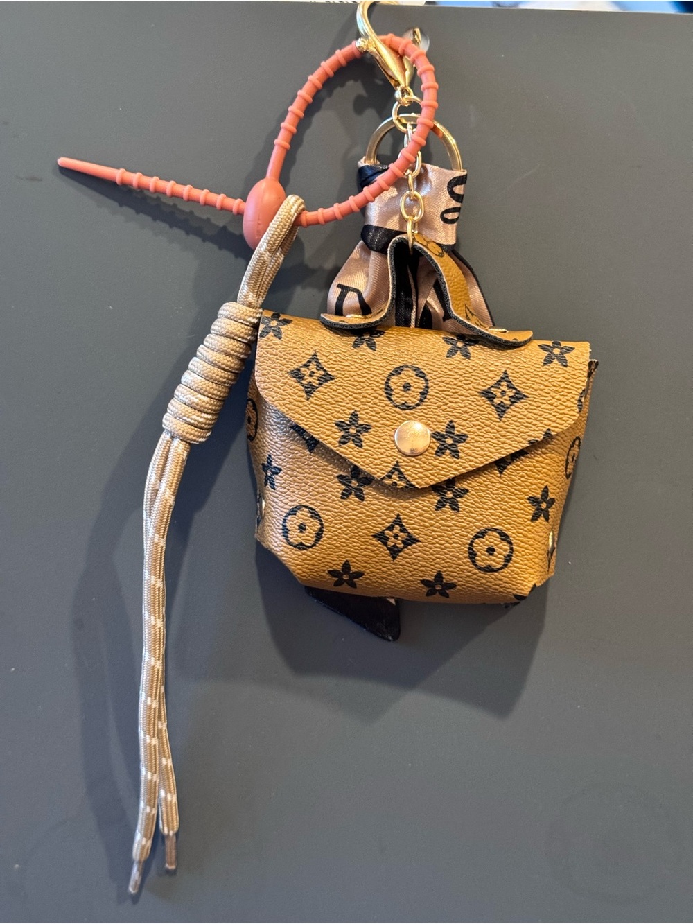 NWT Camel Mini Purse Bag Charm Keychain Scarf & Cord Accent